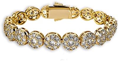 TOPGRILLZ Tennis Bracelet for Women 1 Row 10mm 14K Gold Plated Iced Out CZ Zircon Solitaire Cluster Lab Diamond Tennis Link for Men Girls Fashion Birthday Gifts (7" Gold)