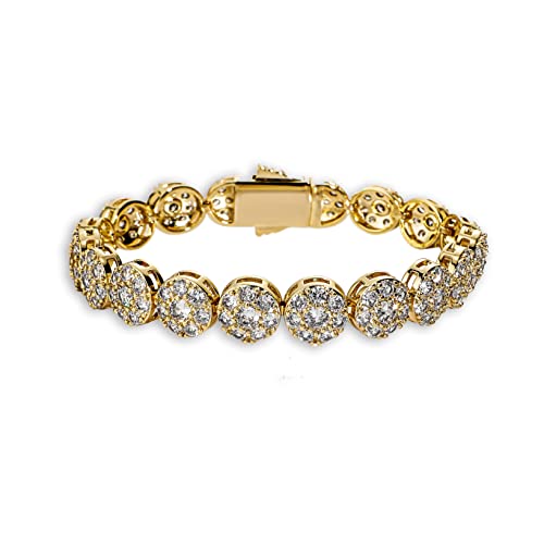 TOPGRILLZ Gold Bracelet Tennis Bracelets for Women Mens 1 Row 10mm 14K Gold Plated Iced Out Cubic Zirconia Solitaire Cluster Pulseras Para Mujer