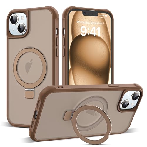 SKYLMW Compatible with iPhone 15 Plus Case with Invisible Magnetic O-Ring Stand Military-Grade Translucent Case for iPhone 15 Plus 6.7" [Compatible with Mag-Safe][Great Grip Feeling],Desert Brown by SKYLMW - Used condition - US$11.14