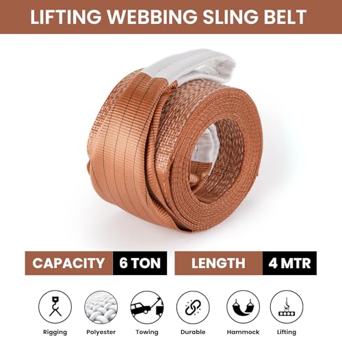Image of Conclood India Polyester Webbing Sling Lifting Belt | Towing Vehicle | for Lifting Heavy Weight | Brown Color | Best Safety Factor with Certifications. (6 Ton 4 Meter)