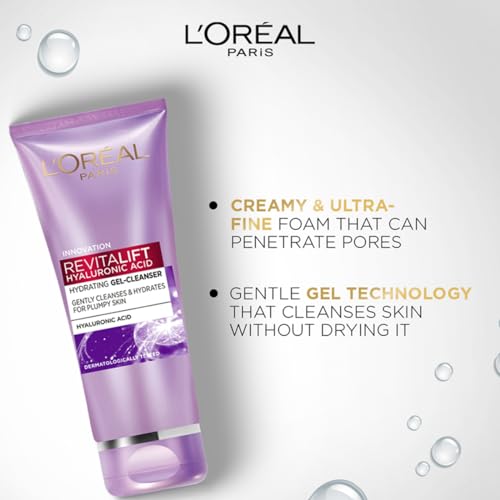 Image of L'Oreal Paris Revitalift Gel Cleanser, For Fresh, Hydrated & Youthful Skin, Gentle Cleansing and Hydration, Creamy & Fine Foam, Fast Efficacy Formula, Gel technology with Hyaluronic Acid, 100 ml