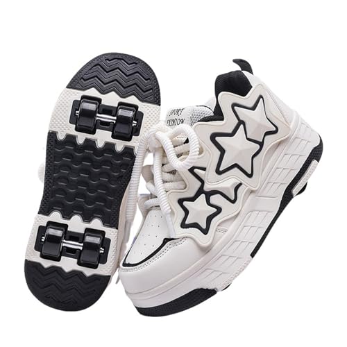 Mateju Chaussures à roulettes 2 en 1 pour Enfant Fille, Patins à roulettes Rétractables avec 4 roulettes, Baskets Skateboard pour Adolescents Femme Homme,...