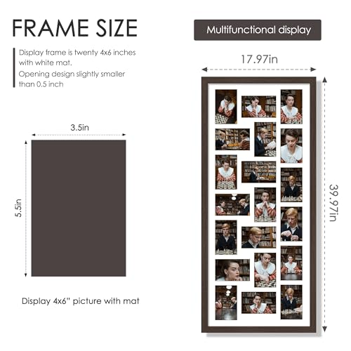 Image of DUENPY 16x38 Collage Picture Frame 4x6 Collage Frame Displays twenty 4x6 inch Photos Available Horizontal Wall Mounting Display and Vertical Walnut