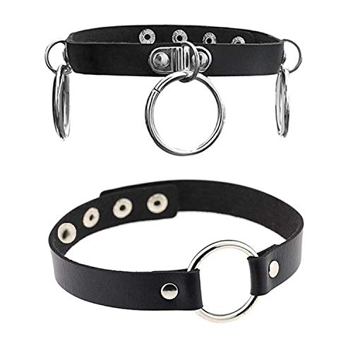 JinYu 2 Pack Black Choker Necklace Punk Goth Choker Gothic PU Leather O-Ring Choker for Girls Women Cool