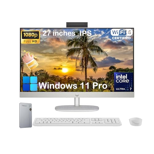 Image of HP 27 inch Touchscreen All in One Desktop Computer, Intel Ultra 7 255U, 27 inch FHD Touchscreen Anti-Glare Display, 64GB DDR5, 4TB SSD, Intel AI Boost (12 NPU Tops), Windows 11 Pro, Wireless KB & Mouse