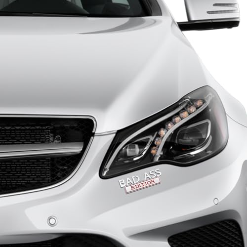 Image of Car Bad Ass Edition Emblem, 3D Fender Badge Auto Sticker with 3M Adhesive, Vehicle Exterior Decal Accessories for Tailgate Front Grille Hood Trunk, Universal for RV, SUV, Truck (Silver /Red)
