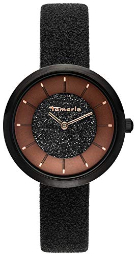Preisvergleich Produktbild Tamaris, Bea, DAU 34mm, schwarz, ZB braun, Lederarmband Glitzer schwarz