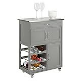 SoBuy Kitchen Trolley with Wheels Multi-Functional Kitchen Storage Islands & Carts on Wheels with Wine Rack Mobile Sideboard Small Kitchen Units for Dining Room & Garden Use 67x38x86 cm FKW45-HG