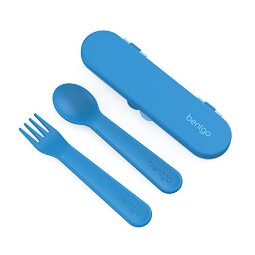Image of Bentgo Kids Utensil Set - Reusable Plastic Fork, Spoon & Storage Case - BPA-Free Materials, Easy-Grip Handles, Dishwasher Safe - Ideal for School Lunch, Travel, & Outdoors (Blue)