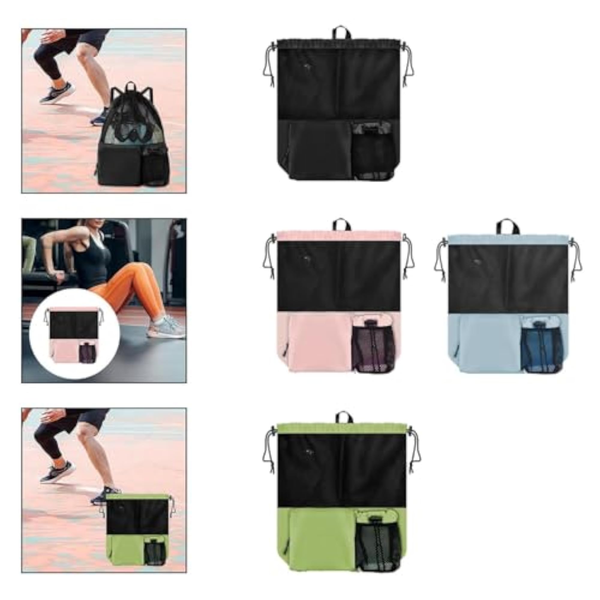 Mesh Drawstring Backpack Travel Gym Rucksack, Football Black