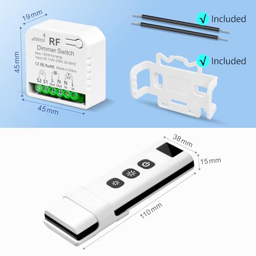Tedeligo Variateur D'éclairage Interrupteur Sans Fil Avec Télécommandes, AC220V Gradateur Pour LED Et Halogènes 10W-150W, Compatible Avec Les Variateurs De Panneau Mural (Pas Besoin De Wi-Fi) – vue 6