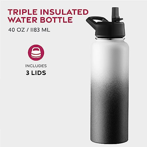 FineDine Water Bottle, Stainless Steel Insulated Water Bottle with Straw Lid, Flip Lid & Wide-Mouth Cap, Keeps Hot and Cold - Image 2