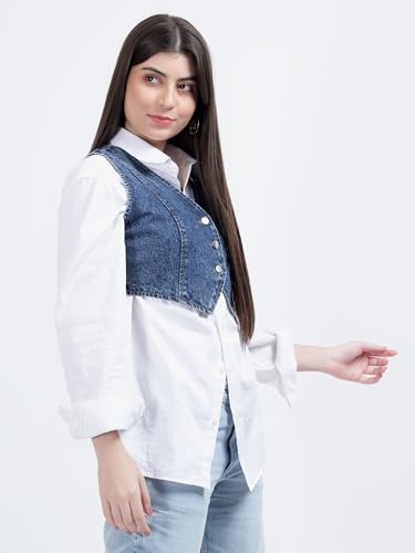 Image of DRAPE AND DAZZLE Stylish Denim Jacket |Casual Wear Jacket | Trending Crop Waistcoat Jacket for Women DD-097