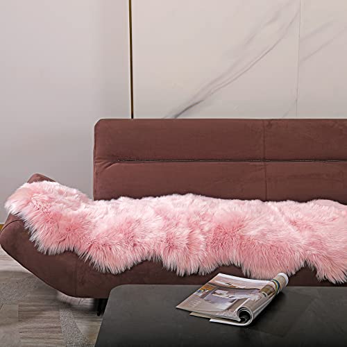 Qhwlkj Faux Sheepskin Fur Rug,Pink Soft Fluffy Shaggy Area Rug Ultra Soft 2 X 5.3 Feet Sheepskin Fur Rug For Bedroom Sofa Living Room Floor Kids Room thumb #5