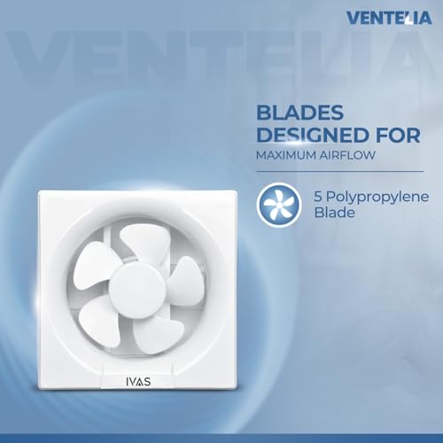 Image of IVAS Ventelia 200 mm Exhaust Fan, Strong Suction, Sturdy, Anti Rust, Motor with Inner Fuse Protection, Oil Collection Tray, Easy Installation in Homes & Offices, 2-year Warranty, White, Pack of 1