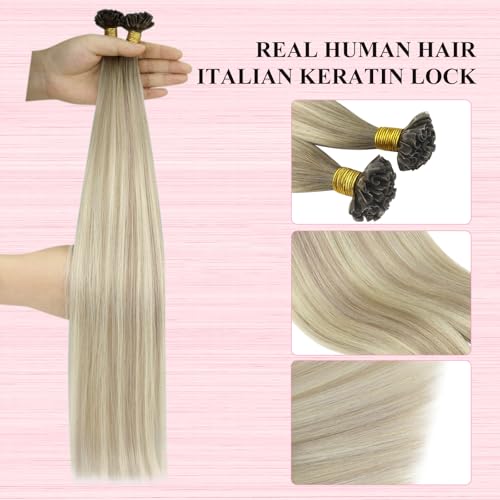 Image of YoungSee Balayage U Tip Hair Extensions Human Hair Ash Blonde Ombre Platinum Blonde U Tips Human Hair Extensions Balayage Utip Hair Extension Real Human Hair Ombre K-Tip Hair Extension 16In 1G /S 50G