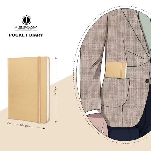 Image of Jhingalala Diaries - Fabric Cover Hardbound Pocket Journal Notebook I Fabric Series Journal Diary For Girls and Women I Pocket Diary With Elastic Closure I Size A6 I 192 Ruled Pages (Peach Yellow)