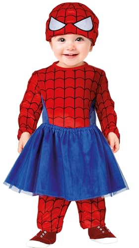 FIESTAS GUIRCA Disfraz de Heroína para Bebé - Mono de Araña Roja y Azul con Tutú y Máscara de Superhéroe - Disfraz para Niñas Pequeñas - Bebés de 12 a 18 Meses