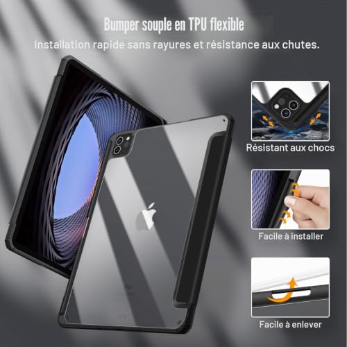 Coque iPad Pro 11 4e 3e 2e 1e génération étui antichoc transparent noir - 5