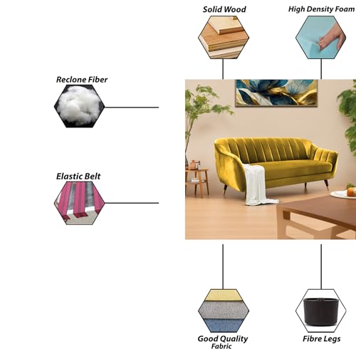 Image of Atticus 3-Seater Premium Fabric Sofa for Living Room, Office & Home (Yellow) | Comfortable Modern Sofa Couch for Hall & Guest Room | Stylish Durable Furniture with 1-Year Warranty