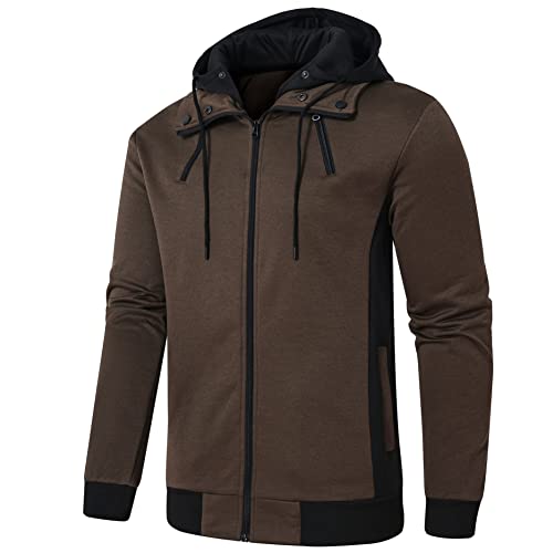 Image of YuKaiChen Men's Hooded Jacket Slim Fit Double Zipper Turtleneck Fleece Hoodie Outerwear