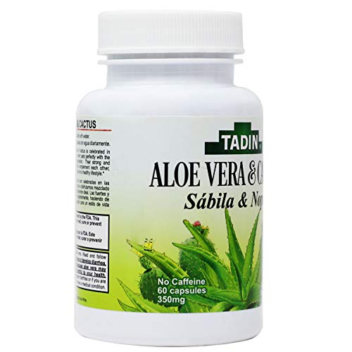 Tadin Aloe Vera And Cactus Capsules, Herbal Supplement, Excellent Fiber Source, 2 Count, 60 Caps Each, 2 Jars #TOP6
