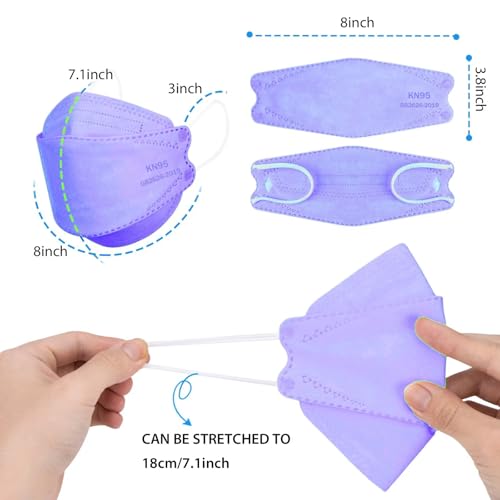 Image of Borje KN95 Face Masks for Adults 50 Pack, 5-Ply Purple Disposable Face Mask Against PM 2.5 Smoke & Dust, Filtration Efficiency 95%