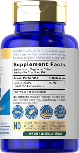 Carlyle CL30991 Fast Acting Lactase Enzyme Pills | 9000 Fcc | 180 Tablets | Dairy Relief Supplement thumb #1