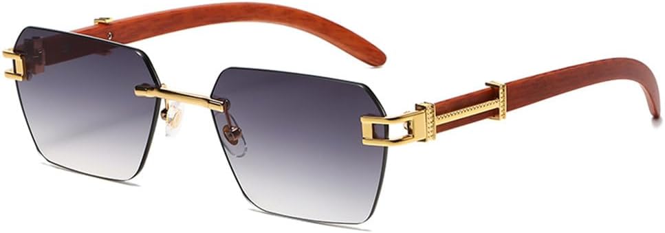 Frameless Imitation Wood Grain Sunglasses Metal Cut Edge Sunglasses Women'S Fashion Sunglasses
