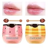 2 Pcs Lip Mask, Strawberry and Honey Lip Sleeping Mask, Lip Moisturizer For Dry and Cracked, Effectively Reduces Lip Lines, Day and Night Lip Care, Propolis Lip Balm