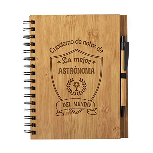 Planetacase - Cuaderno de Notas la Mejor astronoma del Mundo - Libreta de Madera Natural con Boligrafo - Bloc de Notas A5 con 80 Hojas - Diseño Grabado en Bajorrelieve
