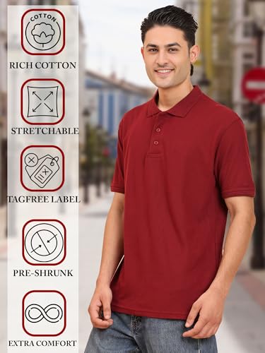 Image of Men's 100% Cotton Polo T-Shirt - Solid Plain Short Sleeve Tee with Classic Collar for Everyday Casual & Smart Wear
