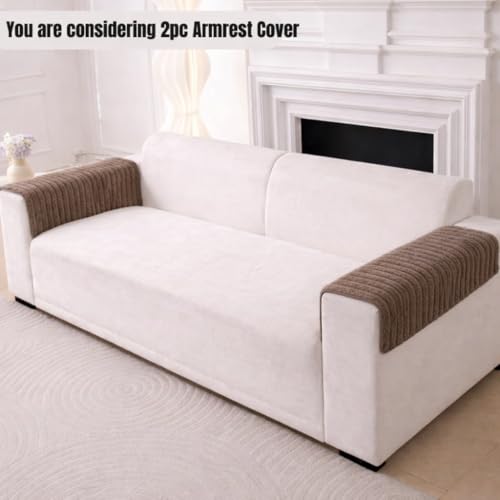 Image of HOMETHREADS Thick & Soft Fur Plush Sofa Cover-Luxurious Cozy Slipcover, Washable & Pet-Friendly, Anti-Scratch Protector for Sofas (Khaki, 2Pc Armrest | 70x50cm)