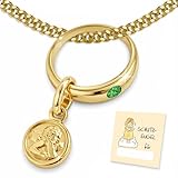 CLEVER SCHMUCK Chaîne de baptême dorée avec ange gardien - Vert - Avec chaîne gourmette de 36 cm - En argent sterling 925 plaqué or - Dans un étui de baptême