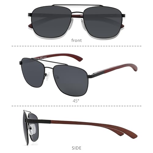 Image of ZENOTTIC Aviator Wood Polarized Sunglasses for Men 100% UV Protection Fishing Driving Golf