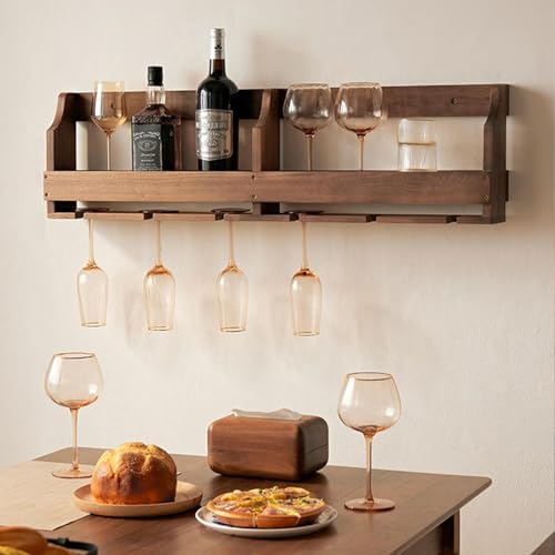 Étagère à bouteilles en bois massif avec support à verres au design moderne