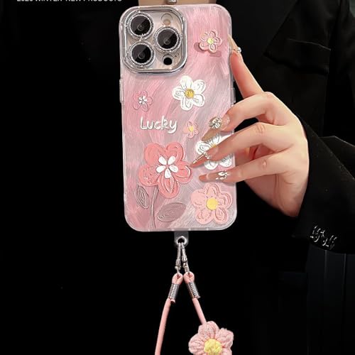 Coque iPhone 17 Pro anti-chute à sangle motif fleurs roses - 4
