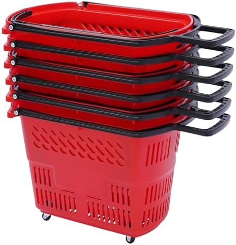 Large Capacity Wheeled Shopping Basket with Handles - Durable, Portable, Easy to Maneuver - Perfect for Supermarkets, Retail, Laundry, Outdoor Activities, and Groceries