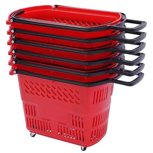 Large Capacity Rolling Shopping Basket Set of 6 - Durable & Versatile for Grocery Stores, Farmers Markets & Retail - Easy Transport, Ideal for All Shopping Needs