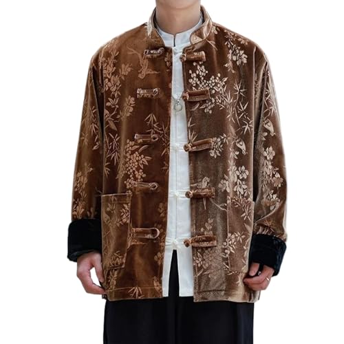 Autumn Winter Jackets Vintage Velvet Print Thickened Tang Suit Coat Men Traditional Chinese Casual Jacket