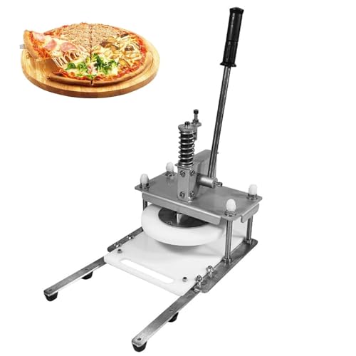 25cm Manual Pizza Dough Press Machine, Stainless Steel Pizza Pastry Press Plate Commercial, Adjustable Thickness, with Extended Handle, Maker for Pizza, Pie, Tortillas, Puff Pastry