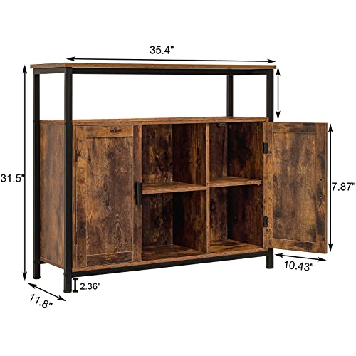 Usikey Storage Cabinet With 2 Doors, Buffet Cabinet, Kitchen Cabinet With Adjustable Shelves, Open Compartment, Storage Sideboard, For Dining Room, Living Room, Bedroom, Rustic Brown #TOP6