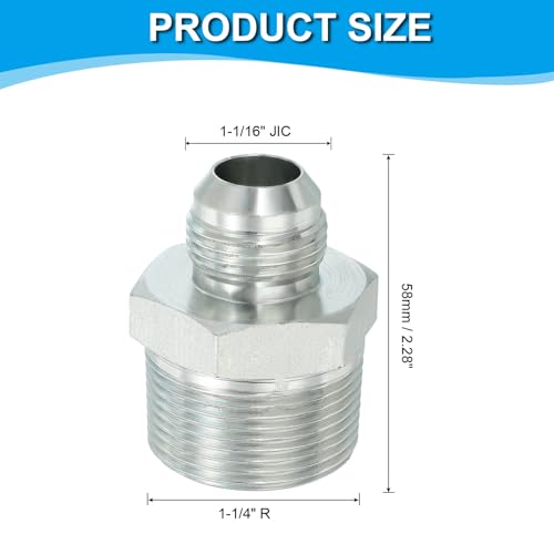 Image of PATIKIL Pipe Adapter Connector 1-1 /16 inch Male 74 Flare JIC x 1-1 /4 inch Male R Pipe Fitting Oil Feed Restrictor Fitting Hydraulic Connector for Oil Steam Water Pipelines System