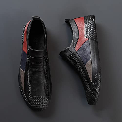 AngryMonkey Men's Low-top Colorblock Sneakers,Fashion Comfort Slip On Double Zipper Anti-Slip Flat Casual Leather Walking Loafers 5