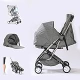 Tigasy Lightweight Stroller with Sleeping Basket and Rain Cover,One-Handed Folding Compact Stroller for Airplane (Gray)