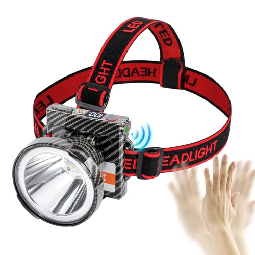 Image of Super Lightweight Ultra-Thin LED Headlamp with Motion Sensor, 5000mAh Polymer Battery, 4 Modes with Battery Level Display IP65 Waterproof Perfect for Camping, Hiking, Fishing (YK-681Black White light)