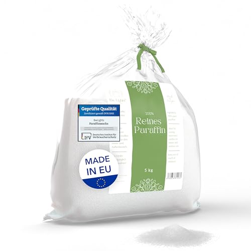 BwLights - Cera di paraffina di alta qualità in varie dimensioni (5 kg) di colore bianco | Pellet di cera da sciogliere per creare la tua candela | 100% paraffina