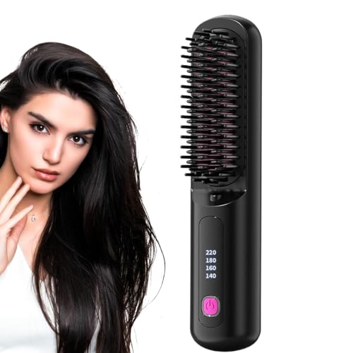 Fer à lisser sans fil – Peigne à cheveux raides – 4 niveaux réglables et rechargeables à chauffage rapide pour femmes et adolescents, idéal pour la maison, les voyages, le coiffage et le bouclage des