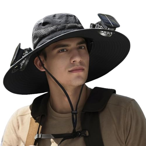 Solar Fan Hat for Men – Solar Powered Cooling Hat with Built-in Fans, UF 50+ Sun Protection, Adjustable & Breathable & Waterproof– Perfect for Fishing/Gardening/Hiking/Travel (Black)