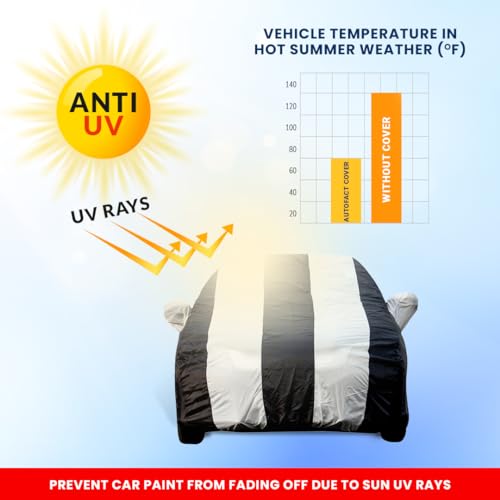 Image of Autofact Mahindra XUV 3xo Car Body Cover Triple-Stitched, Windproof with Buckle Belt, Elastic Hem, Uv Protection, Scratchproof & Dustproof, Soft Feather Fabric for All-Weather Protection (White)